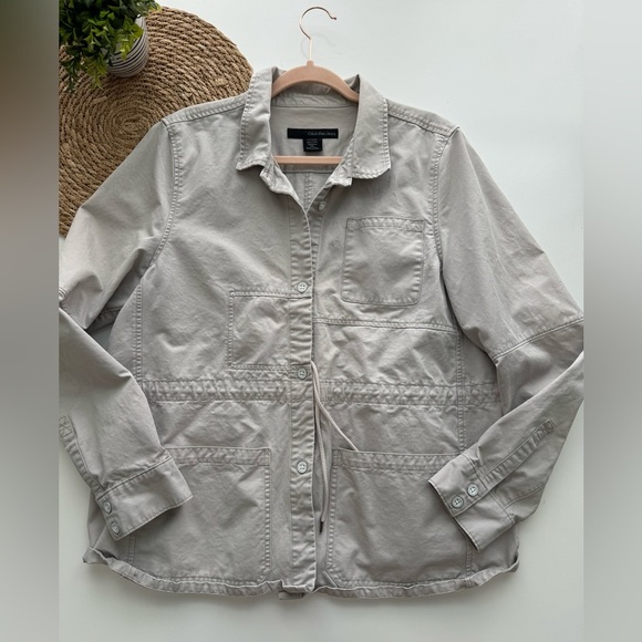 Calvin Klein Jeans Womens Khaki Utility‎ Jacket XL Button Front Cotton - Picture 1 of 10